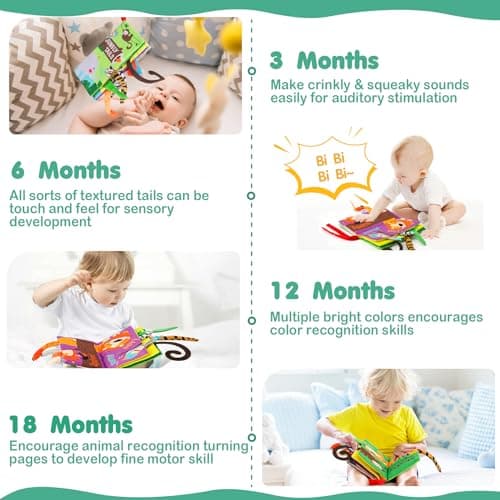 beiens Baby Books Toys, Touch and Feel Crinkle Cloth Book for Infant Baby 0-3-6-12-18 Months, Early Development Interactive Stroller Soft Toys, Newborn Gifts for Boys Girls — view 2