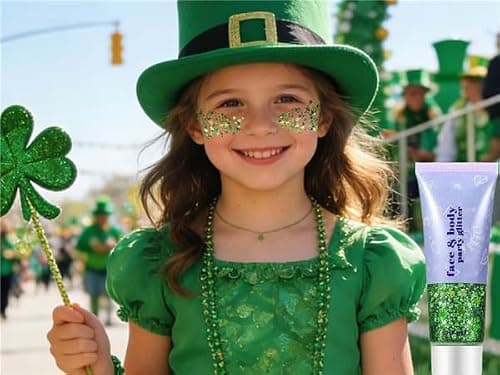 Go Ho Shamrock Face Body Glitter,St Patricks Day Hair Glitter Makeup,Self Adhesive Holographic Green Chunky Sequins Glitters,Irish Festival Four Leaf Clover Green Accessories — view 6