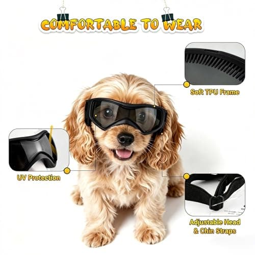 PETLESO Dog Goggles Small Breed, Dog Sunglasses UV Protection Puppy Eyewear for Small Pet Outdoor Riding Driving, Black S — view 2