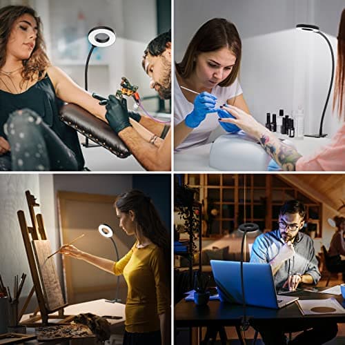 iZELL Desk Lamp, LED Reading Light with Clamp, 3 Color Modes & 10 Brightness Silicone Flexible Arm Book Light for Kids Reading Book in Bed at Night Clip on Table, Zoom Meetings - 15.8'' Black — view 7