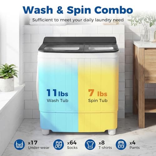 Giantex Portable Washing Machine, 18LBS Twin Tub Mini Compact Laundry Washer Spinner Combo with Drain Pump, 11Lbs Washer and 7Lbs Spinner for Apartments, RVs, Dorms, Gray+White