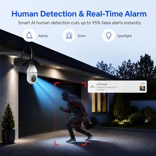 Chpuss Light Bulb Security Camera, 5G& 2.4GHz WiFi Security Cameras Wireless Outdoor for Home Security, 2-Way Audio Color Night Vision, Motion Detection Siren Alarm