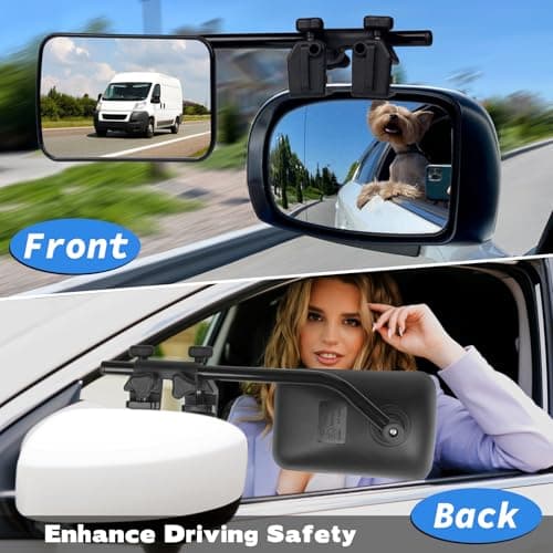 Universal Towing Mirrors, 2 Pack Universal Clip-on Side Mirror Extenders 360 Degree Rotation Adjustable Mirror Adjustable Side Mirror Extension for Towing,Suitable for Most SUV,Trailer,Jeep,RV,Truck ﻿ — view 2