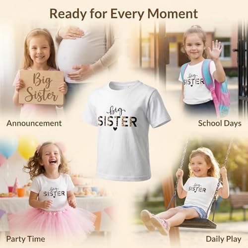 Keepatin Big Sister Shirt,White T Shirt for Kids Leopard Heart,Promoted to Big Sister Announcement T-Shirt,Short Sleeved Crew Neck Top (CA/US, Age, 8 Years, 10 Years, White) — view 5