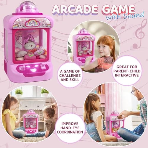 Marlrin Claw Machine for Kids, Mini Vending Machine Girls Unicorn Toys, Candy Grabber Prize Dispenser with Sound & 20 Mini Plush Toys, Electronic Arcade Game Indoor Toy for Home Party Birthday Gifts — view 3