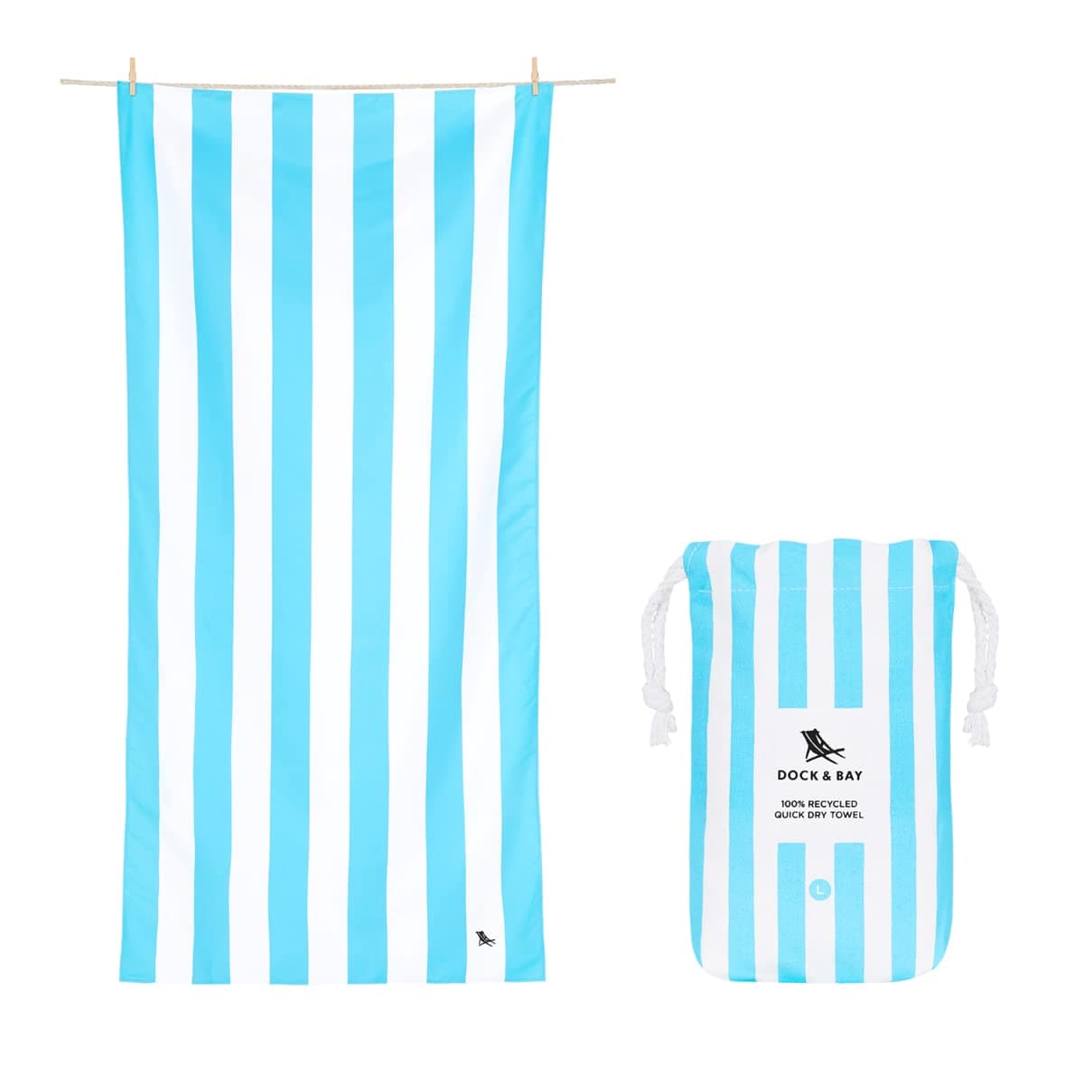 Dock & Bay Beach Towel - Quick Dry, Sand Free - Compact, Lightweight - 100% Recycled - Includes Bag - Cabana - Whitsunday Blue - Large (160x90cm, 63x35) — view 41