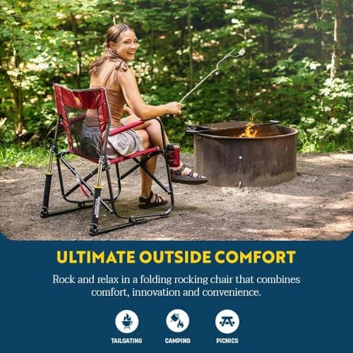 GCI OUTDOOR Freestyle Rocker Camping Chair | Portable Folding Rocking Chair with Solid, Durable Armrests, Drink Holder & Comfortable Backrest — Indigo Blue — view 2