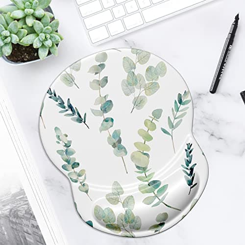 ITNRSIIET Ergonomic Mouse Pad with Gel Wrist Support Small Wrist Rest Smooth Surface Non-Slip PU Base Comfortable Office Supplies Pain Relief, 8.7 x 7.2 inches, Eucalyptus Branches — view 5