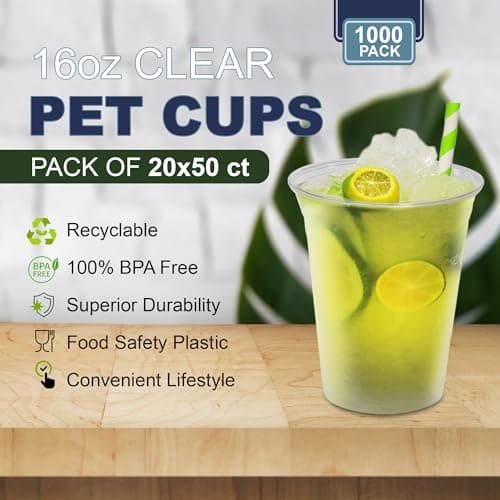 Morning Dew (16 oz, 1000 ct) Clear PET Cup, Plastic Cups 98mm Dia, Disposable Cold Drinking Cups, Perfect for Ice Coffee, Smoothie, Slushies, Juice & Mixed Beverages — view 2
