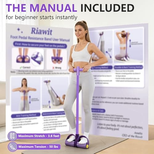 Upgraded Pedal Resistance Band with Handle, Soft Durable Fashion Puller Exercise with Thickened 6 Tension Ropes, Tube Pedal Resistance Device for Abdomen, Waist, Arm, Leg, Core/ABS (Purple) — view 5