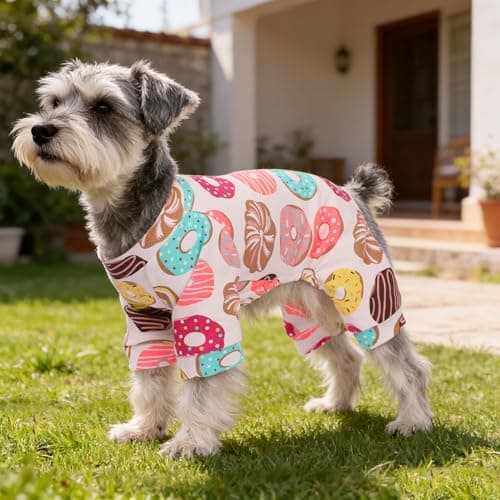 Dog Pajamas Comfy Dog Clothes for Small Dogs, 100% Cotton Dog Pjs Stretchy Breathable, Comfy Soft Pet Onesie Designed for Extra Small Sized Dogs Boy Girl Pet Jammies Outfits (Donuts, Large)