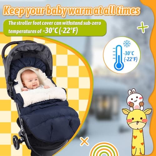 auvstar Waterproof &Thicken Universal Stroller Cover Winter,Stroller Footmuff Bunting Bag for Warm Strollers Muff,Stroller Accessories for Baby Sleeping Bag Winter Stroller Blanket (Blue) — view 2