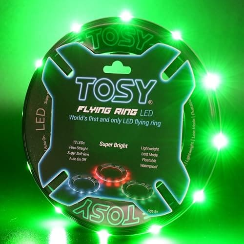 TOSY Flying Ring - 12 Monocolor LEDs, Super Bright, Lost Mode, Auto Light Up, Birthday Gift for Kid/Teen/Boy/Girl, Safe, Waterproof, Pool/Beach/Camping Toy (Green)