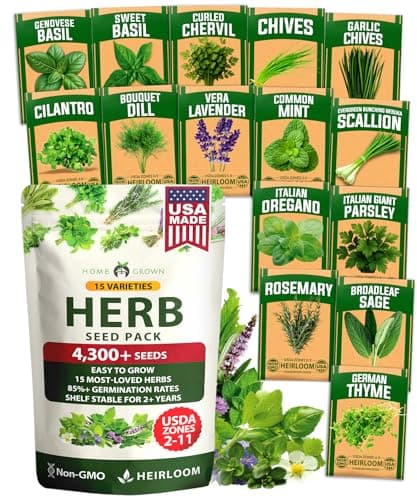 HOME GROWN Herb Seeds for Planting 15-Pack Massive Seed Count 4,300+ Seeds Non-GMO Heirloom | Extra Large | Culinary Herb Kit, Indoor Outdoor & Hydroponic | Grow Your Own Herbs | Gardening Gift