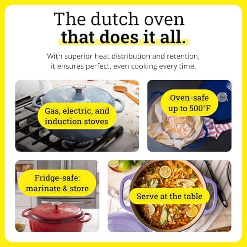 Lodge Essential Enamel Cast Iron Dutch Oven 6 Quarts - Perfect for Bread Baking, Braising, Marinating & Slow Cooking, Features Moisture-Sealing Lid & Dual Handles, Kitchen Essentials, Apricot — view 3