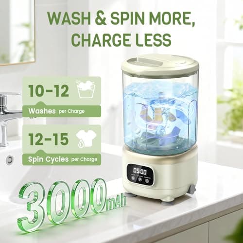 Mini Washing Machine,3 Modes (Wash, Rinse & Spin), Portable Washer with Drain Hose &Spin Basket,Cordless, Gentle Cleaning for Underwear, Socks, Baby Items, for Travel, Camping, Dorm & Trips (2L) — view 5