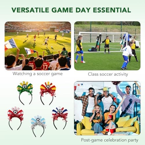 2026 World Soccer Match Party Hair Accessories Set, 5 Pack Glitter Flag Headbands (Canada/Argentina/Brazil/France/Spain), Soccer Football Fan Gear Hairband for Game Day, Soccer hair accessory — view 5