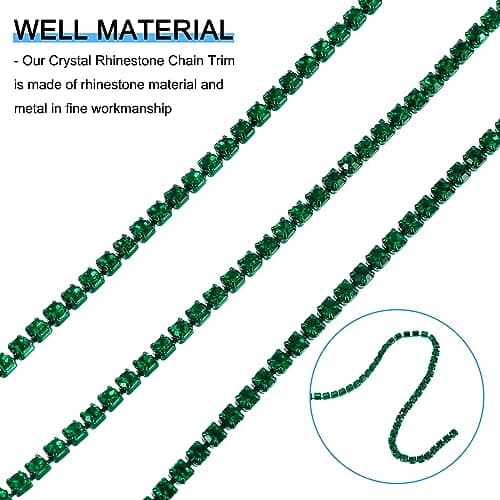 uxcell 10 Yard Crystal Rhinestone Chain, 2.0mm Sew on Close Claw Chain Trim for DIY Jewelry, Clothing, Bags, Shoe Decoration, Dark Green, 1Roll — view 2