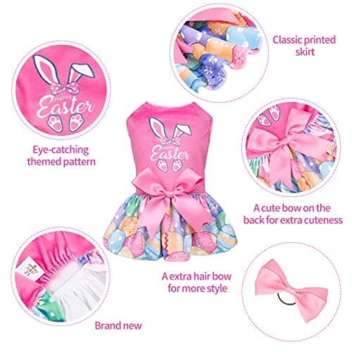 CuteBone Happy Easter Eggs Dog Dress Velvet for Small Dogs Girl Pink Puppy Dresses Dog Clothes