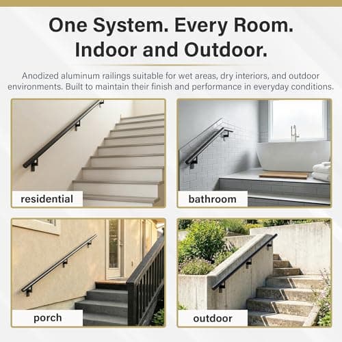 Promenaid Satin Black 7ft Flush Handrail Kit - Indoor/Outdoor Stair Handrail - Modern 1.6" Round Satin-Anodized Aluminum Railing with 3 Satin Black Painted Pivoting Wall Brackets & Flush Endcaps — view 6