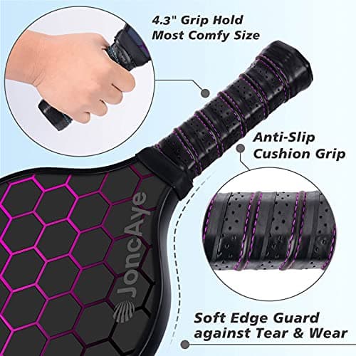 JoncAye Pickleball Paddles Set of 4 Rackets and Balls with Paddle Case, Lead Tape, Ball Bag, Carbon Fiber Pickle-Ball Raquette for Beginner | USAPA Approved Pickleball Equipment with Accessories — view 3