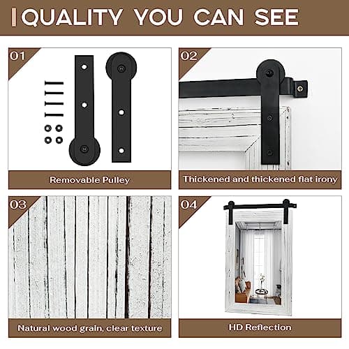 COGOOD Farmhouse Bathroom Mirror - 30 x 21 Rustic Wood Framed Wall Barn Door Mirror for Entryway, Living Room, Entryway Wall Decor (White) — view 5