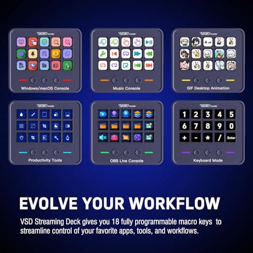 VSDINSIDE Macro Keypad, Stream Controller Deck Gaming Streaming Shortcut Keyboard, 18 Programmable Keys Customizable Visual AI Pad USB Soundboard for OBS, YouTube, Desk Office Setup, Laptop, PC, Mac — view 2