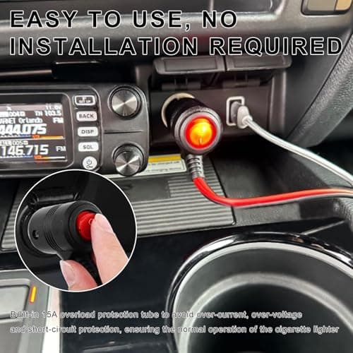 JUSTTOP Car Cigarette Lighter Splitter, 12V/24V 1 to 3 Power Charger Port with 15A Fuse, 3 Way Socket Splitter Cigarette Lighter Extension Cord with On Off Switch, Car Accessories — view 4