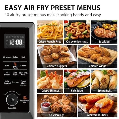 TOSHIBA Air Fryer Combo 8-in-1 Countertop Microwave Oven, with Convection, Broil, Odor Removal Mode, 12.4" Position Memory Turntable, Child-Lock, 1.0 Cu.ft, Black Stainless Steel, ML2-EC10SA(BS) — view 2