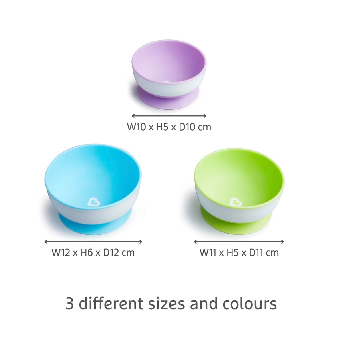 Munchkin Stay Put Baby Suction Bowl Set| Baby Bowls for Weaning| Baby Feeding Suction Dish Pack| for Babies & Toddlers 6 Months+|BPA Free Weaning Set for Babies| Microwave/Dishwasher Safe | 3 Pack — view 6