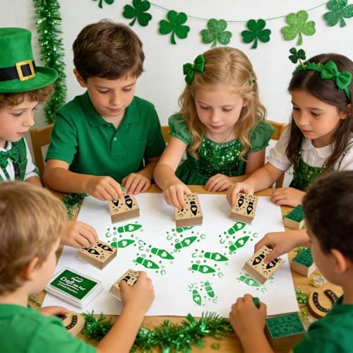 Leprechaun Footprints Stamp St. Patrick's Day Leprechaun Trap Shamrocks Rubber Stamp with Ink Pad, Green Elf Tracks Feet Stamps for St. Patrick's Day DIY Craft Supplies Decoration — view 5