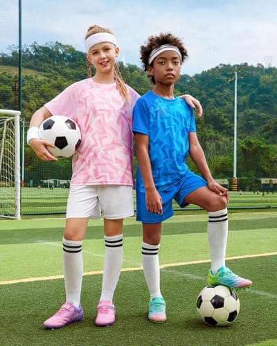 STELLE Kids Soccer Cleats Boys Girls Firm Ground Athletic Outdoor Football Soccer Shoes for Little/Big Kid(GCL005-Prism Pop,1ML)
