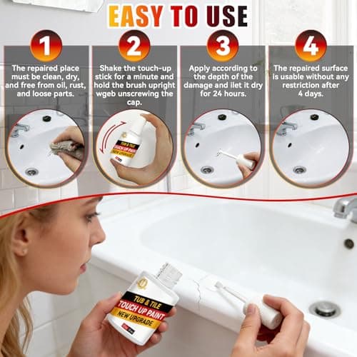 White Tub and Tile Touch-Up Paint,Semi-Gloss Waterproof Porcelain Repair Paint for Bathtubs, Sinks & Tiles, Covers Scratches Chips on Enamel and Acrylic — view 4