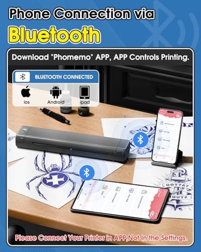 Phomemo M08F Tattoo Stencil Printer for Beginners & Artists, Wireless Tattoo Machine with 10 Pcs Transfer Paper, Bluetooth Stencil Printer Compatible with Phone, Tablet & Laptop — view 2