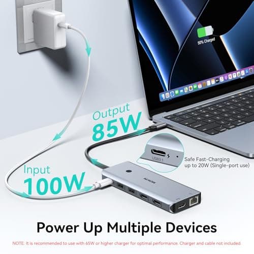 MOKiN 12-in-1 USB C Docking Station, 3 HDMI 4K@60Hz Triple Display Hub with 100W PD, 10Gbps USB-C/A Port, Gigabit Ethernet, SD/microSD Card Reader, Screen Control Button for Laptop Windows — view 4