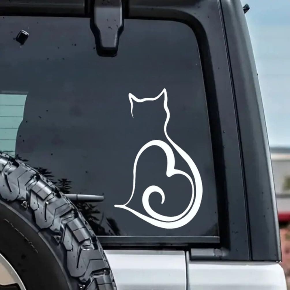 2 pegatinas de vinilo con forma de gato, 8 x 13 cm, diseño de corazón, para coche, camión, SUV, ventana, exterior, gatito, decoración de mascotas, #AZ89 (color blanco) — view 4
