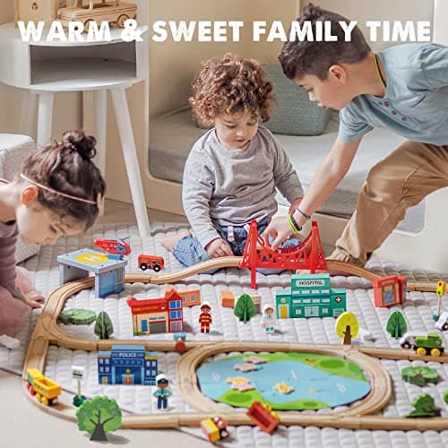 Tiny Land 110PCS Wooden Train Set, Toy Train with Tracks for Kids Ages 3-7 — view 5