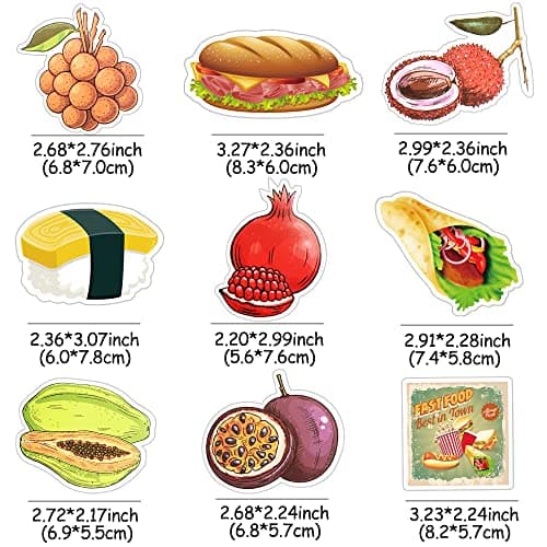 100Pcs Food and Fruit Stickers Realistic Food Fruit and Vegetable Big Stickers for Scrapbooking Cute food for Water Bottles Waterproof