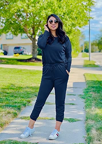 PRETTYGARDEN Women Fall 2 Piece Lounge Outfit Long Sleeve Tops High Waisted Jogger Pants Set Spring Travel Clothes Tracksuit (Dark Blue,Large) — view 2