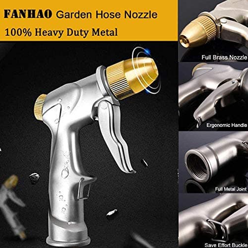 FANHAO Garden Hose Nozzle Sprayer, 100% Heavy Duty Metal Handheld Water Nozzle High Pressure in 4 Spraying Modes for Hand Watering Plants and Lawn, Car Washing, Patio and Pet — view 2