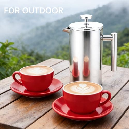CAOANTRY French Press Coffee Maker, 304 Grade Stainless Steel French Press with 2 Extra Filters for Home, Office, Travel, Camping - 34OZ/1 Litre (Sliver) — view 6