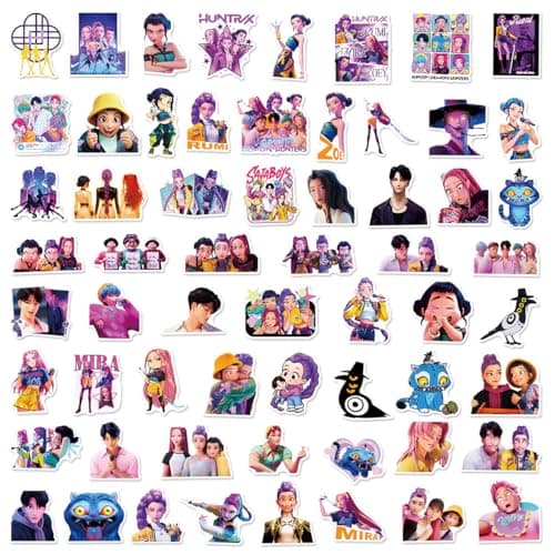 60 Pack Demon Hunters Stickers for Kids, Kpop Party Favors, Vinyl Waterproof Cool Movie Stickers for Water Bottle Laptop Computer Phone — view 3