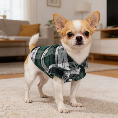 Dog Clothes for Small Dogs Dog Shirts with Polo Plaid Design, Breathable,Lightweight & Soft Pet Puppy T Shirts for Chihuahua Toy Poodle Cats Clothes (Green, XXS) — view 7