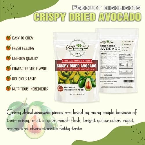 CRISPY DRIED AVOCADO 2.47 oz (70g) VIETFARMFOOD: Freeze-dried, no sugar added, naturally slightly bitter & fatty,. Nutritious, pure, crunchy. Great for snacking, toppings, desserts, or healthy gifting — view 3