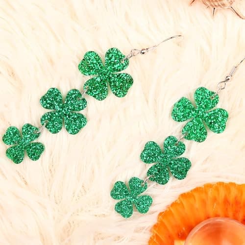 St. Patrick's Day Green Shamrocks Clover Lucky Grass Earrings for Women,Good Luck Dangling Earrings,Irish St. Patrick's Day Decorations Accessories. — view 2