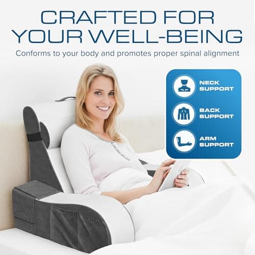 Kolbs Bed Wedge Pillow for Sleep Apnea, Acid Reflux, and Back Pain Relief, with Chic Jacquard Cover - Headboard Wedges for Sleeping (19" Wedge Reading - Grey) — view 2