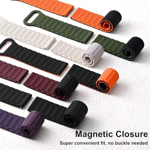 WOCCI 20mm Magnetic Silicone Watch Band, Tactile Ridged Texture, Quick Release (Orange+Black) — view 6