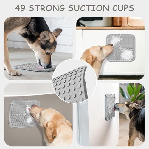 ChefAide 2 Pack Lick Mat for Dogs,Cats,Upgraded 8.5×8.5 inches Licking Mats with Suction Cups,Slow Feeder Licking Pad for Anxiety Relief and Boredom Reducer,Suitable for Dog Training (Khaki+Dark Gray) — view 3