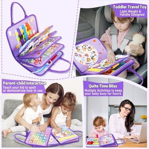 Esjay Toddler Busy Board, Montessori Toys Busy Book, Sensory Board Birthday Gifts for 3+ Years Old Girls Boys, Learning Educational Toy for Fine Motor Skills, Travel Activities for Airplane Car — view 3