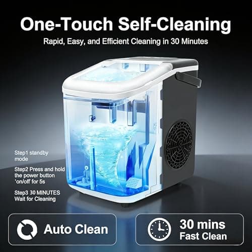 Bayany Countertop Ice Maker with Handle, Small Portable Self-Cleaning Ice Machine with Basket and Scoop， 26lbs/24H, 9 Ice Cubes in 6 Mins, for Home, Kitchen, Parties, Camping — view 4